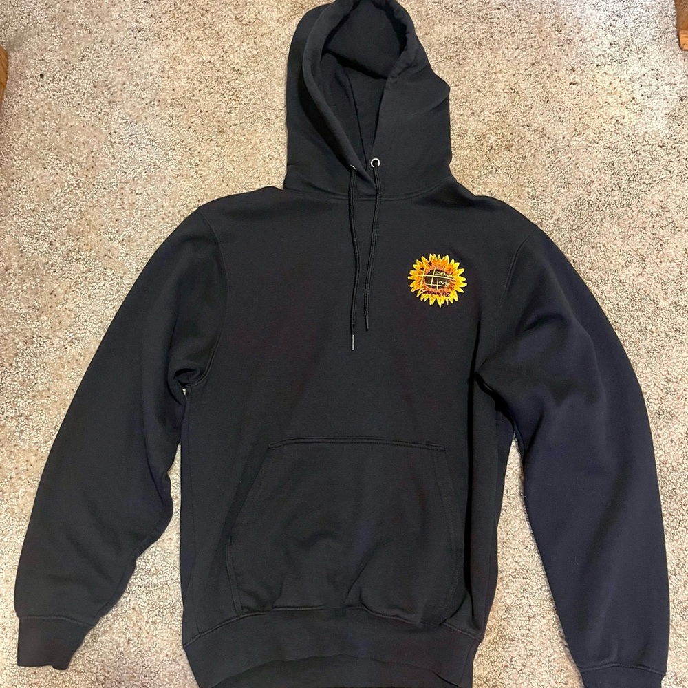 Black Hoodie with Sunflower Graphic